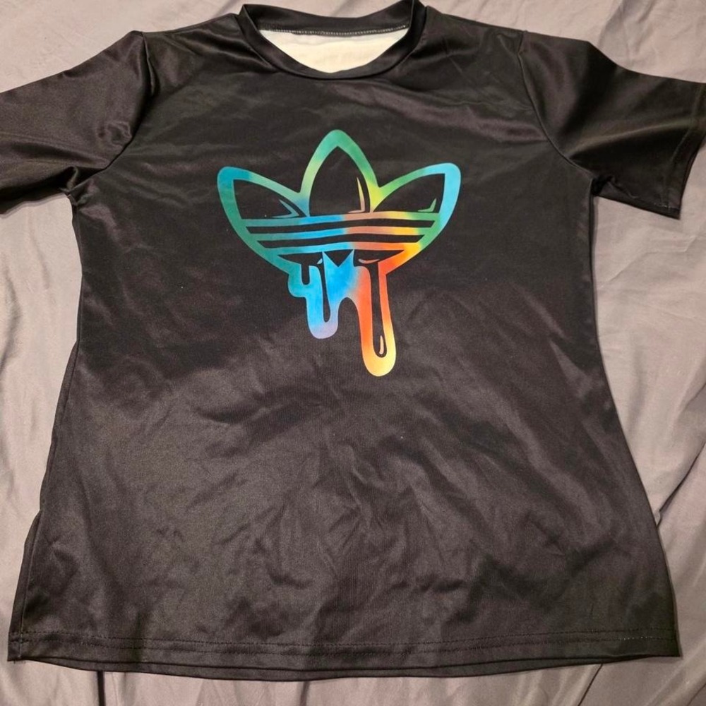 Adidas black‎ dri-fit shirt with rainbow logo Size XS